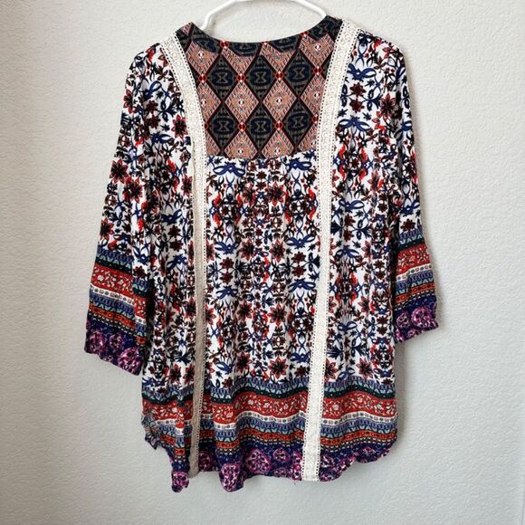 Ali Miles White Red Floral Boho Tunic Top - Size Large - EUC - Picture 6 of 7